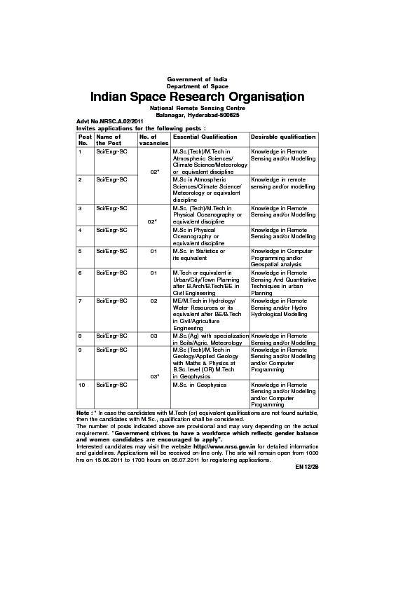 Indian Space Research Organisation - Employment News