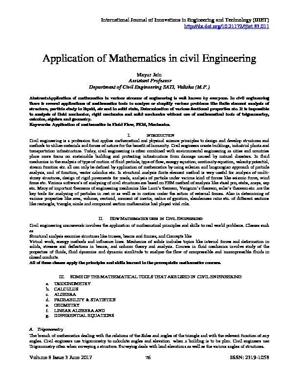 [PDF] Application of Mathematics in civil Engineering - IJIET