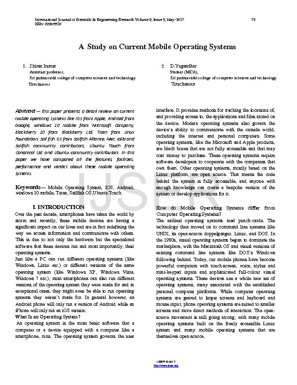 [PDF] A Study on Current Mobile Operating Systems - IJSERorg
