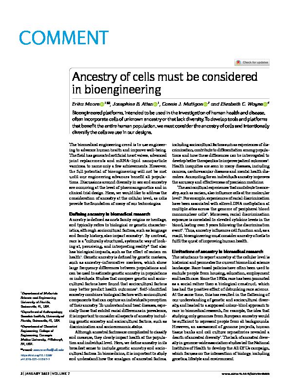 Ancestry of cells must be considered in bioengineering - Nature