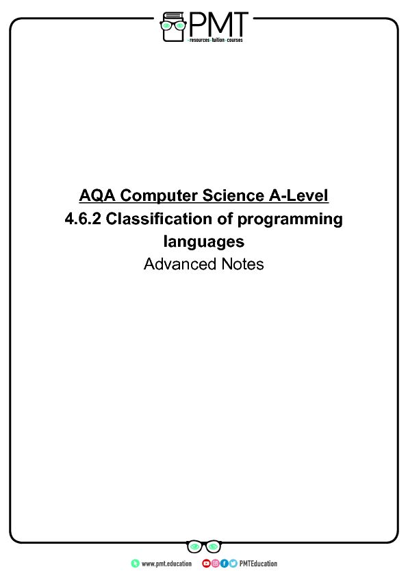 [PDF] 62 Classification of Programming Languages - AQA Computer