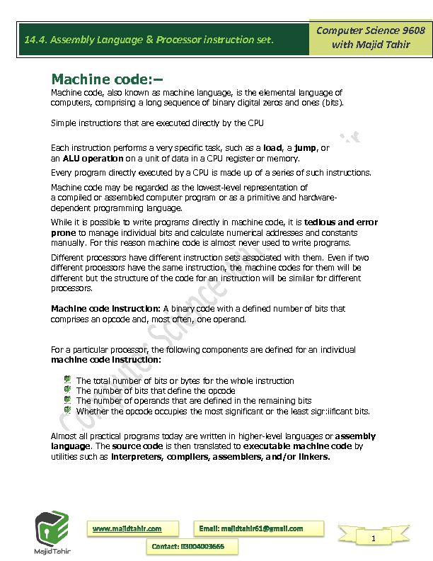 [PDF] 144 Assembly Language & Processor instruction set - GCSE T?ME