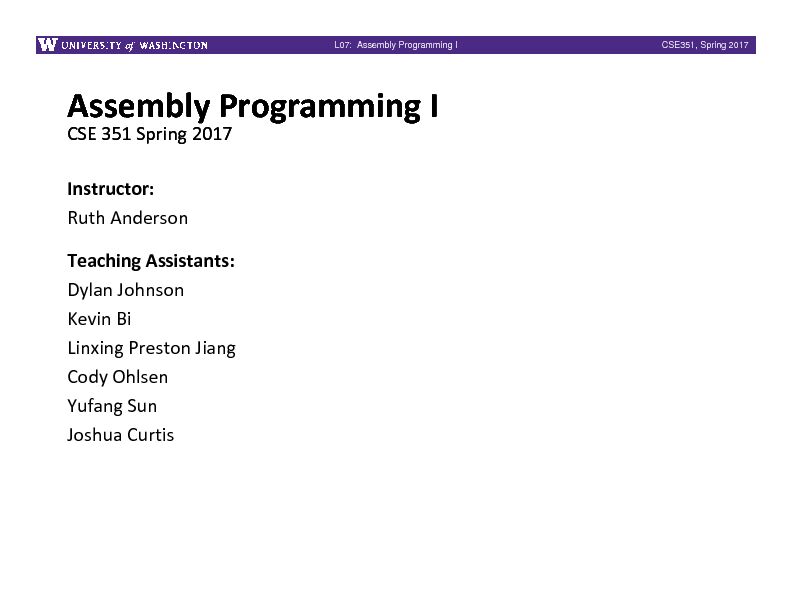 [PDF] Assembly Programming I - Washington