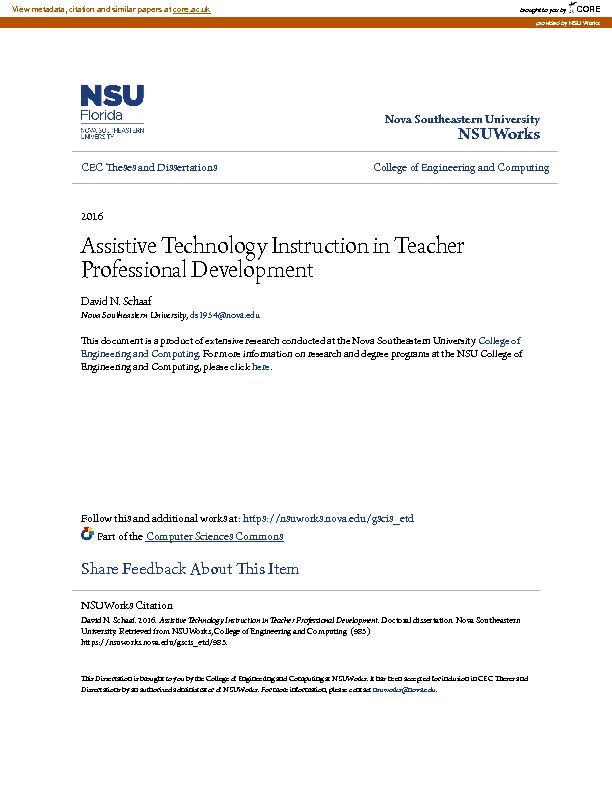 [PDF] Assistive Technology Instruction in Teacher Professional  - CORE