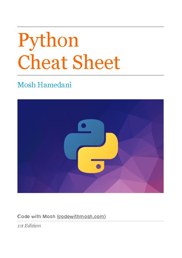 [PDF] Python Cheat Sheet - Mosh Hamedani