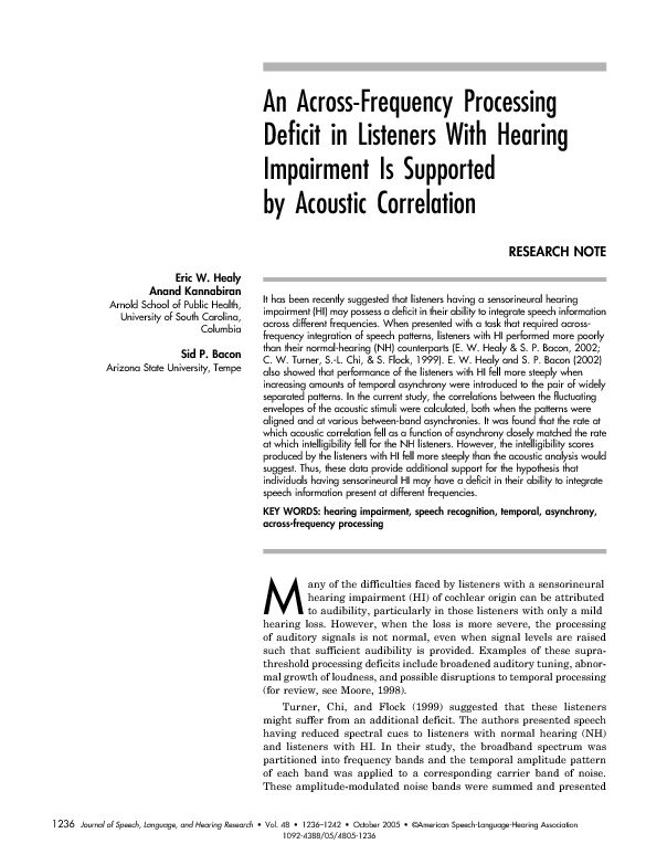 [PDF] An Across-Frequency Processing Deficit in Listeners With Hearing
