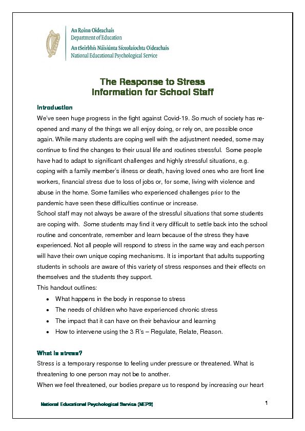 [PDF] The Response to Stress Information for School Staff