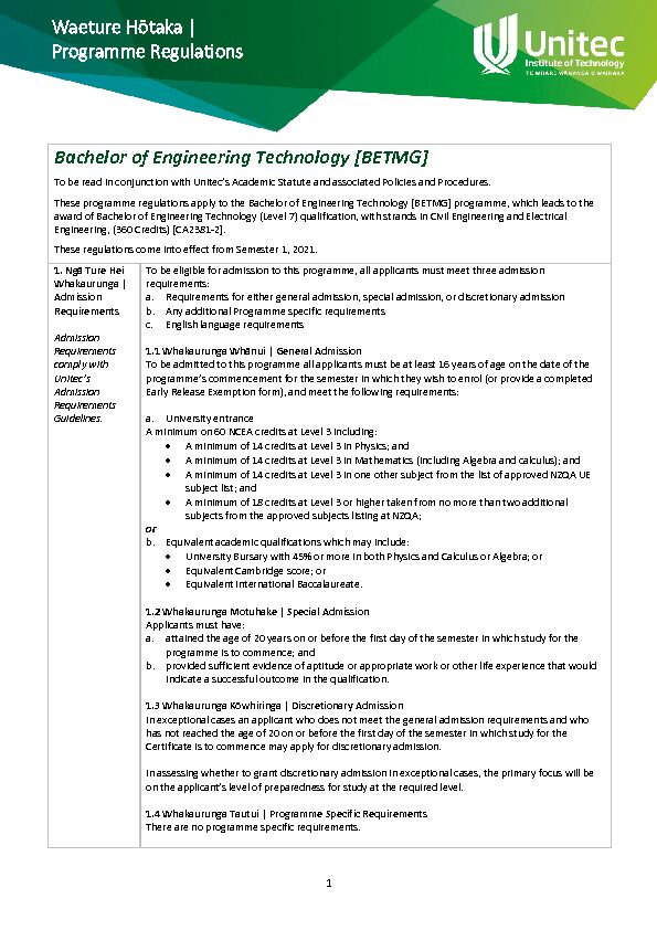 [PDF] Bachelor of Engineering Technology - Unitec