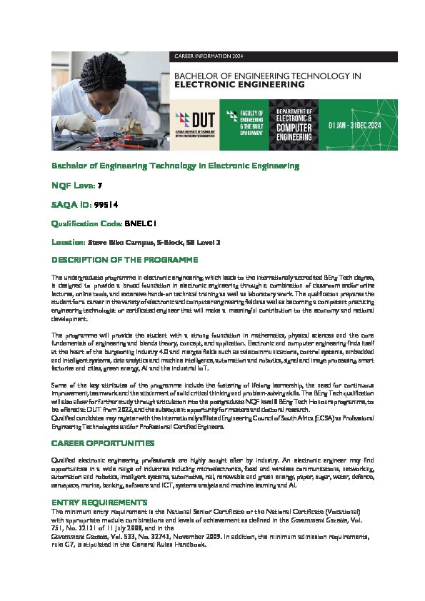 [PDF] Bachelor of Engineering Technology in Electronic Engineering NQF