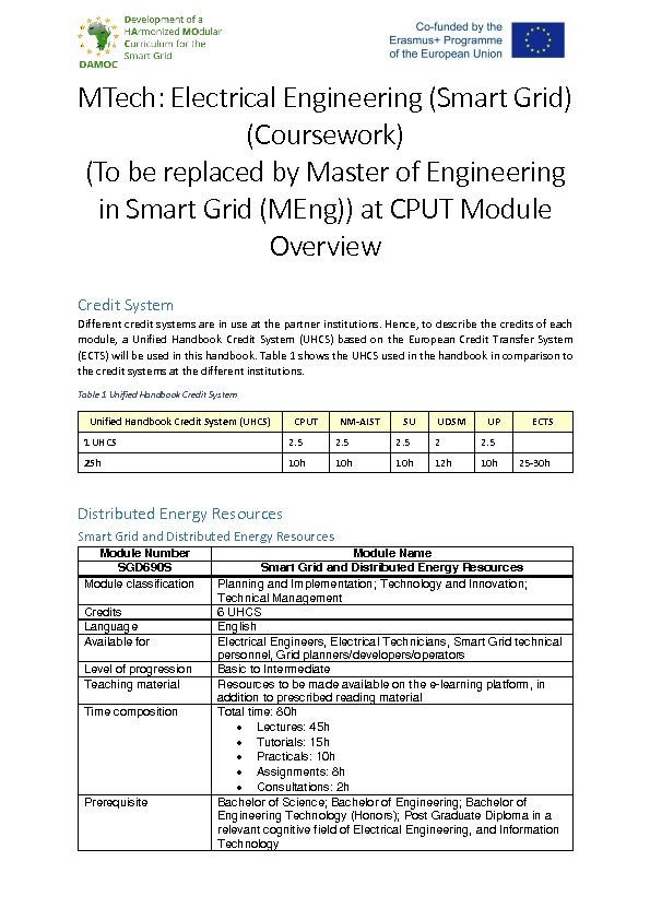 [PDF] MTech: Electrical Engineering (Smart Grid) (Coursework  - DAMOC