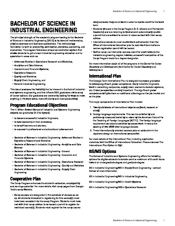 [PDF] Bachelor of Science in Industrial Engineering - Georgia Tech Catalog