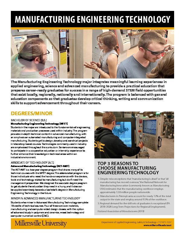 [PDF] Millersville University Manufacturing Engineering Technology Program