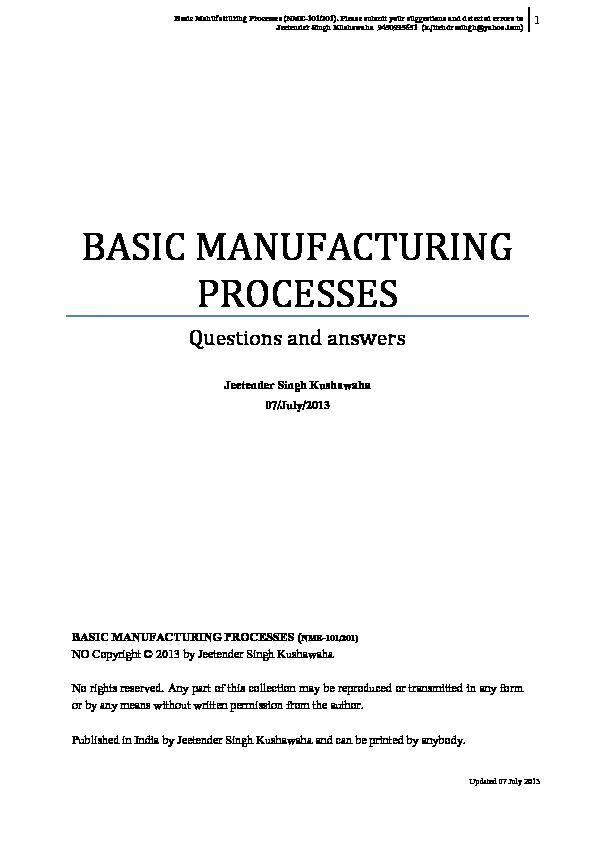 [PDF] Basic Manufacturing Processes: Questions and Answers - iMechanica