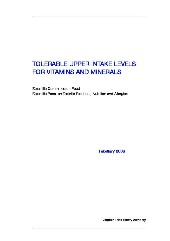 [PDF] TOLERABLE UPPER INTAKE LEVELS FOR VITAMINS AND  - EFSA
