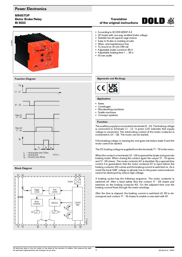 [PDF] Power Electronics - MINISTOP Motor Brake Relay BI 9023 - DOLD