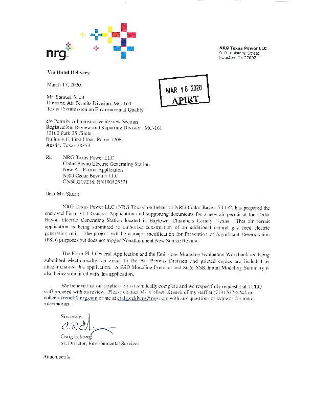 [PDF] NRG Energy Cedar Bayou Air Permit application and Modeling