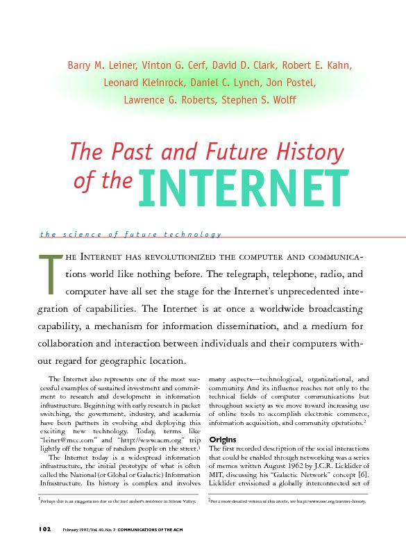 [PDF] The past and future history of the internetpdf - Research