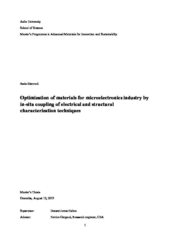 Optimization of materials for microelectronics industry by in-situ
