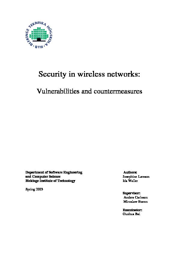 [PDF] Security Issues in Wireless Systems - DiVA portal