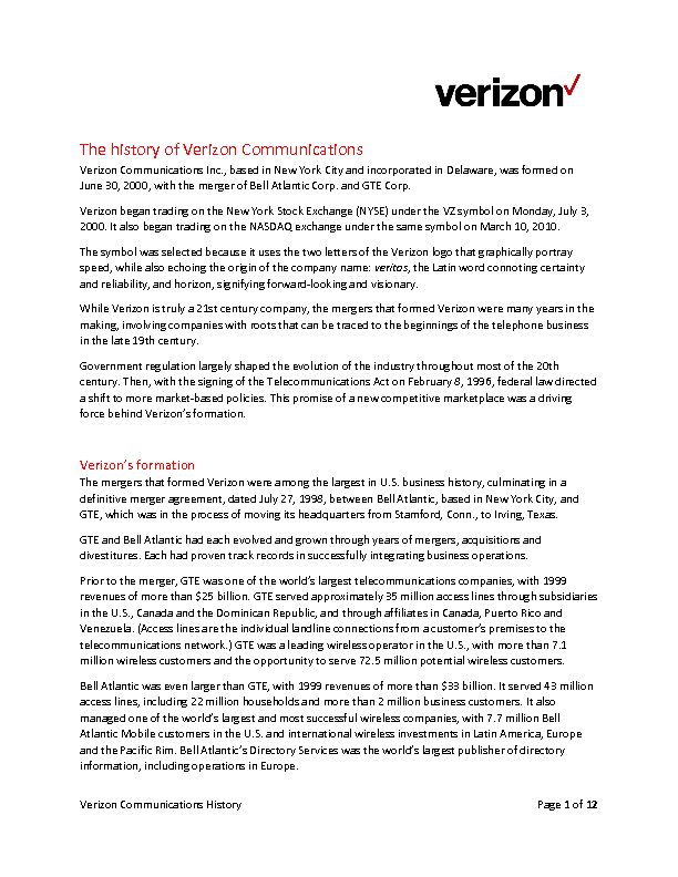 [PDF] The history of Verizon Communications
