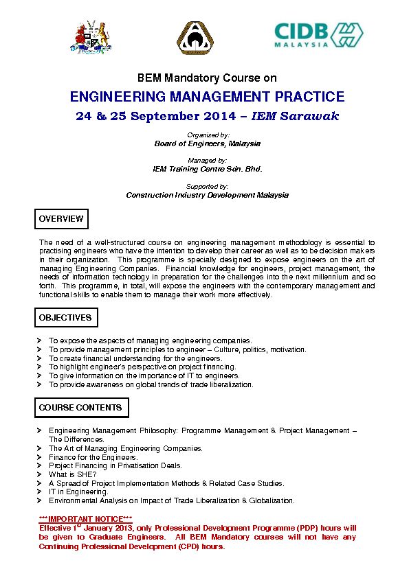 [PDF] ENGINEERING MANAGEMENT PRACTICE - IEM