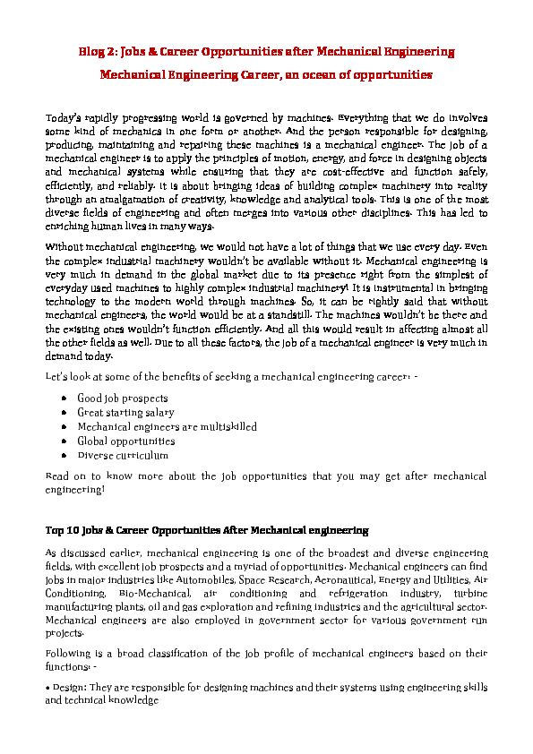 [PDF] Blog 2: Jobs & Career Opportunities after Mechanical Engineering