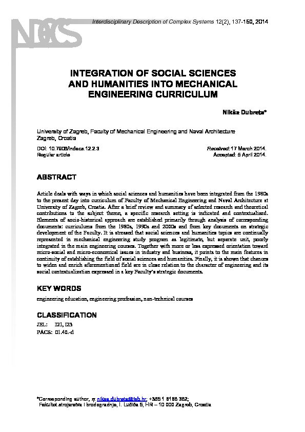 [PDF] INTEGRATION OF SOCIAL SCIENCES AND HUMANITIES INTO
