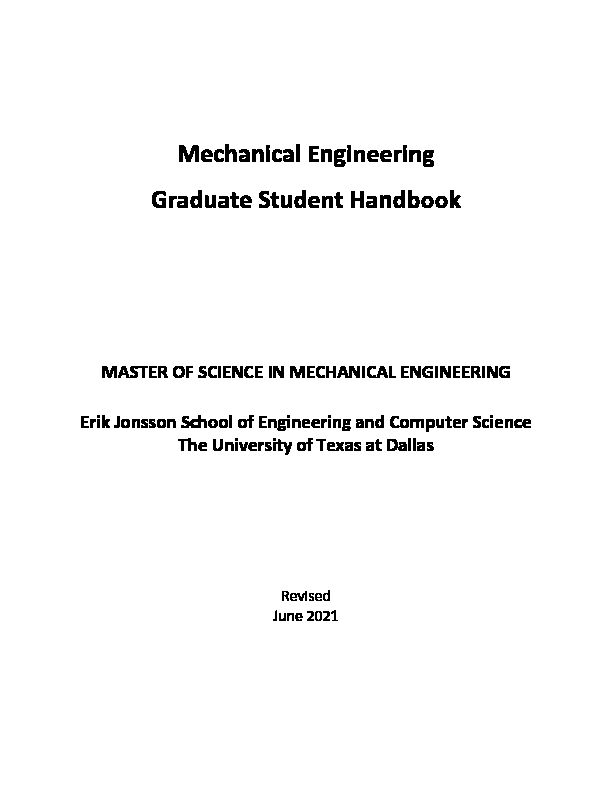 [PDF] Mechanical Engineering Graduate Student Handbook