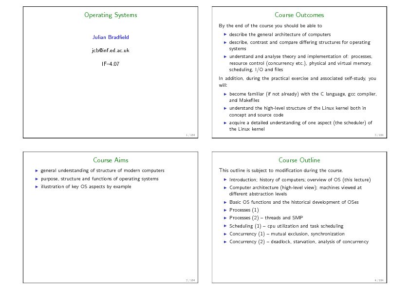[PDF] Operating Systems Course Aims Course Outcomes Course Outline
