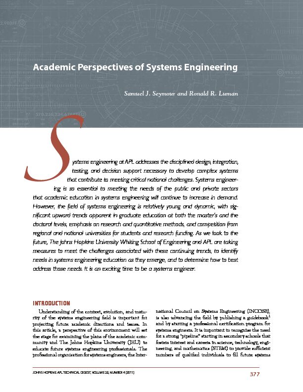 [PDF] Academic Perspectives of Systems Engineering - Johns Hopkins