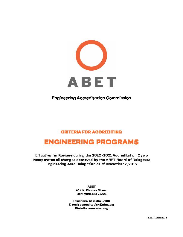 [PDF] 2020-2021 Criteria for Accrediting Engineering Programs - ABET
