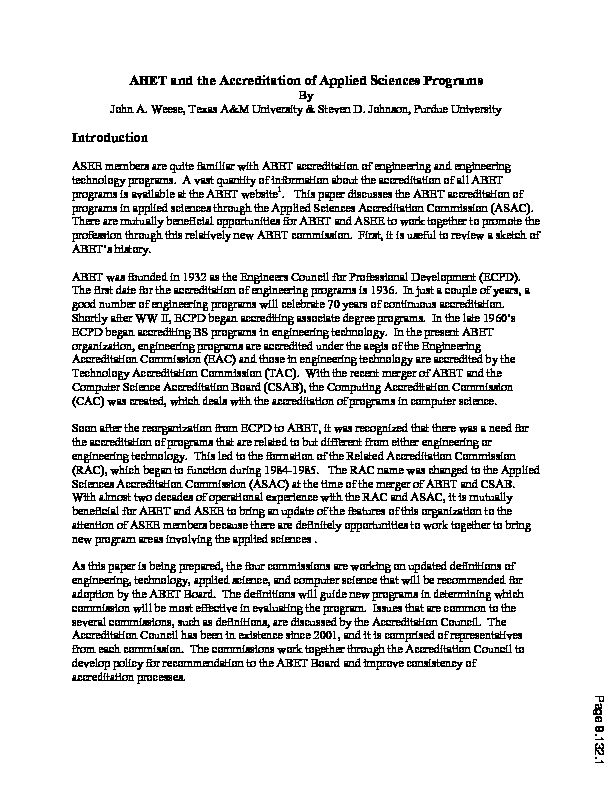 [PDF] Abet And The Accreditation Of Applied Sciences Programs - Asee peer