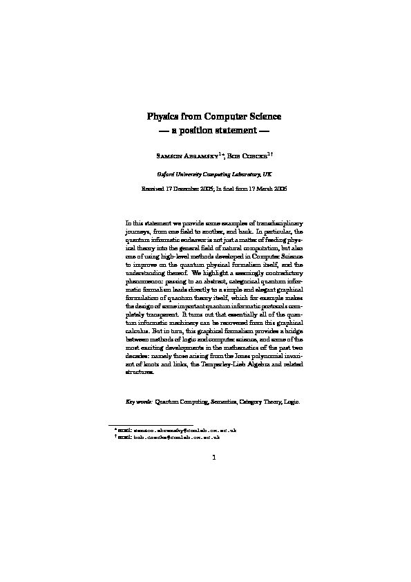 [PDF] Physics from Computer Science — a position statement —