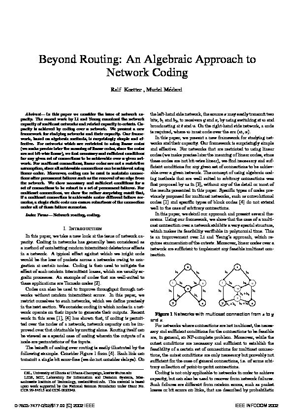 [PDF] Beyond Routing: An Algebraic Approach to Network Coding