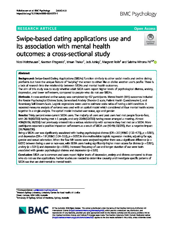 [PDF] Swipe-based dating applications use and its association with mental