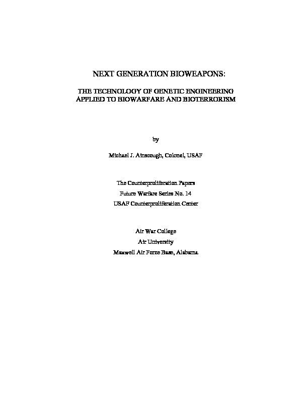 [PDF] NEXT GENERATION BIOWEAPONS: - Intelligence Resource Program