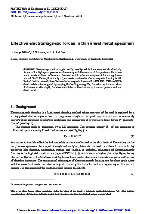 Effective electromagnetic forces in thin sheet metal specimen