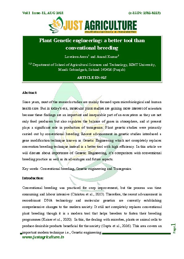 [PDF] Plant Genetic engineering: a better tool than conventional breeding