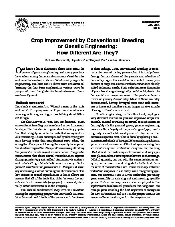 [PDF] Crop improvement by conventional breeding or genetic engineering