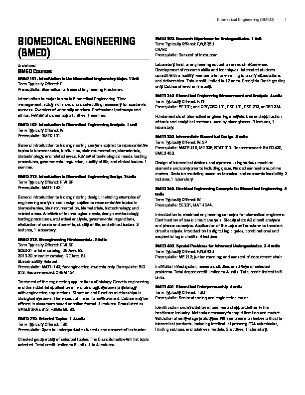 [PDF] Biomedical Engineering (BMED)  Cal Poly Catalog