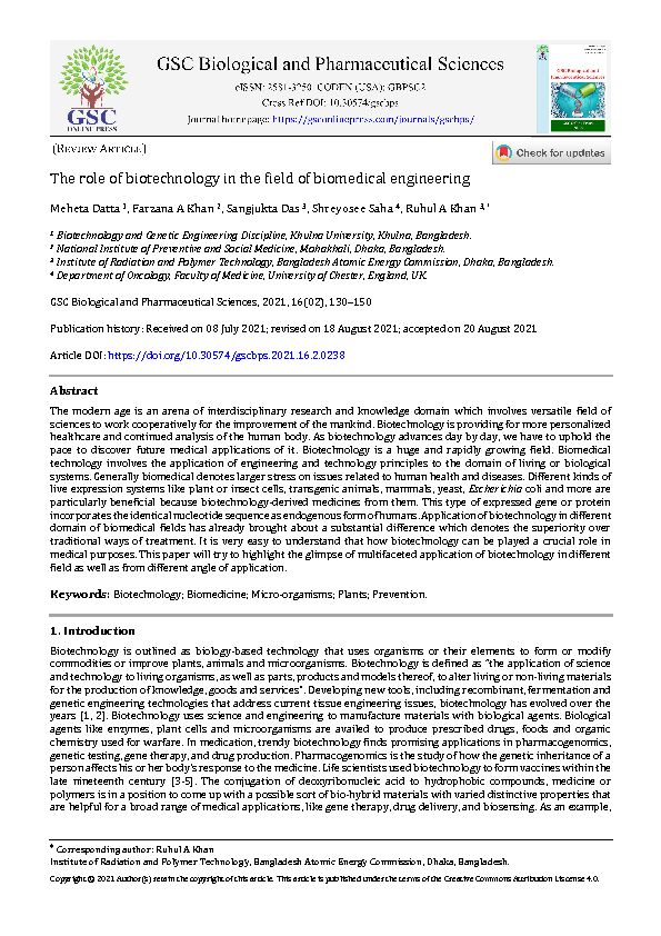[PDF] The role of biotechnology in the field of biomedical engineering