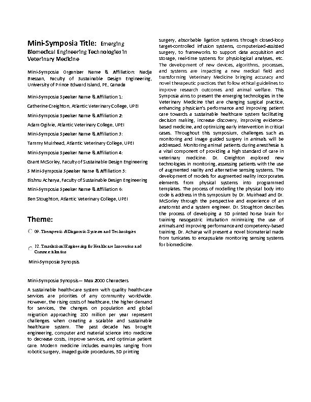 [PDF] Emerging Biomedical Engineering Technologies in Veterinary