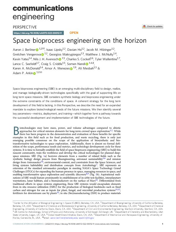 Space bioprocess engineering on the horizon - Nature