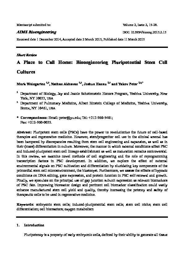 [PDF] Bioengineering Pluripotential Stem Cell Cultures - AIMS Press