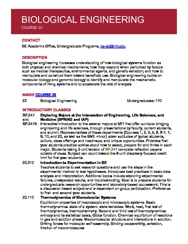 [PDF] BIOLOGICAL ENGINEERING - MIT Office of the First Year