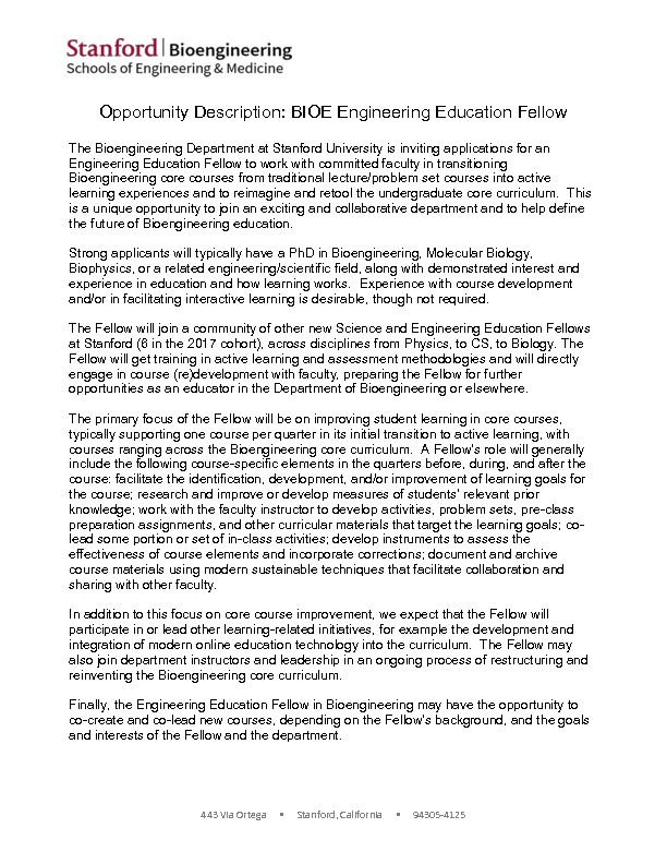 [PDF] Opportunity Description: BIOE Engineering Education Fellow