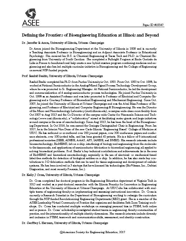 [PDF] Defining the Frontiers of Bioengineering Education at Illinois and
