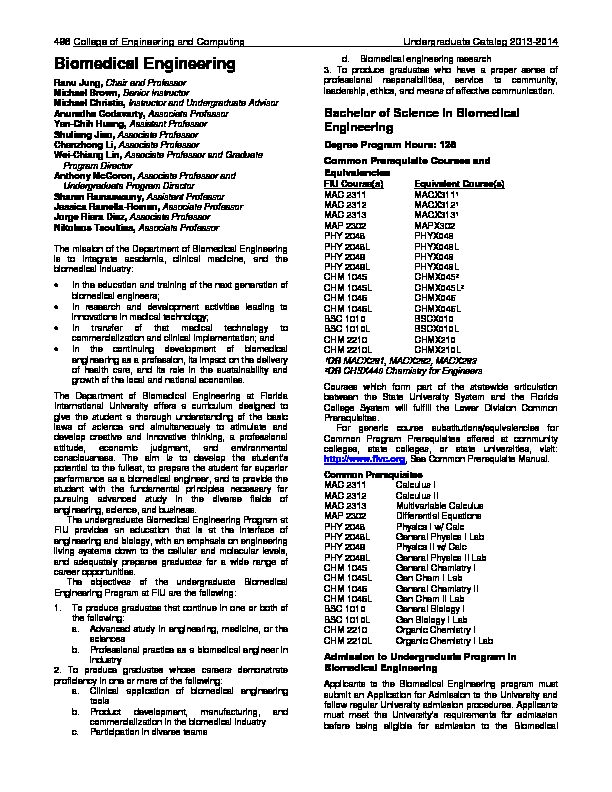 [PDF] Biomedical Engineering - Florida International University Course