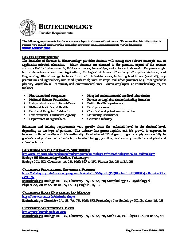 [PDF] BIOTECHNOLOGY - El Camino College