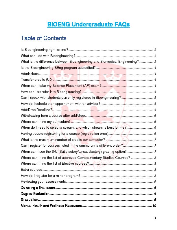[PDF] BIOENG Undergraduate FAQs Table of Contents - McGill University